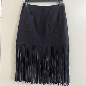 TCEC Womens Fringe Skirt Small Gauze Black Boho Hippie Festival Western Cowgirl